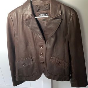 Guess Brown Real Leather Jacket